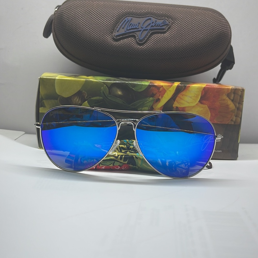 Brand New Maui Jim Polarized Aviator double bridge MJ257 Silver with Blue Mirror - Picture 1 of 8
